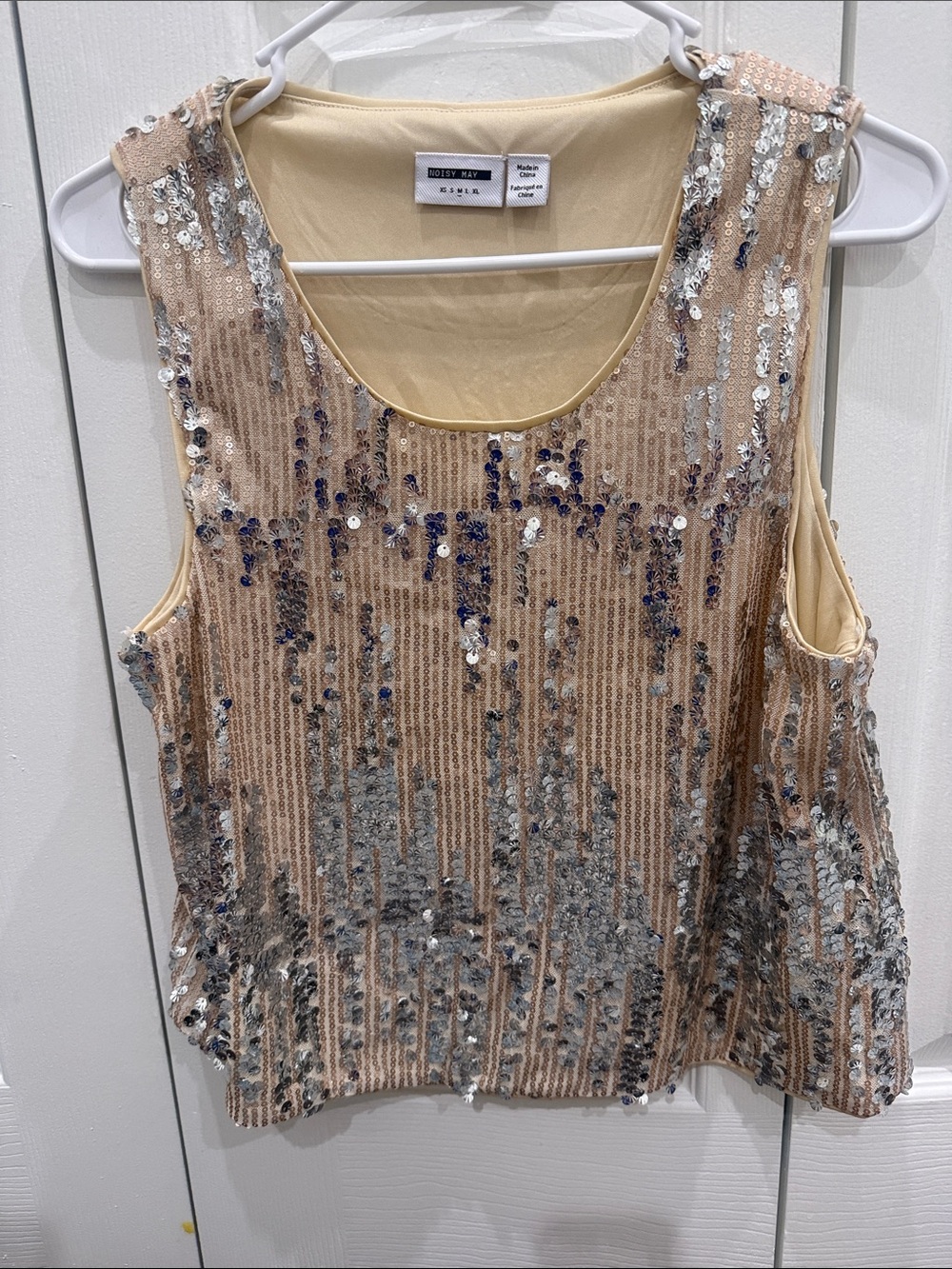Noisy May Beige Sequin Embellished Sleeveless Camisole